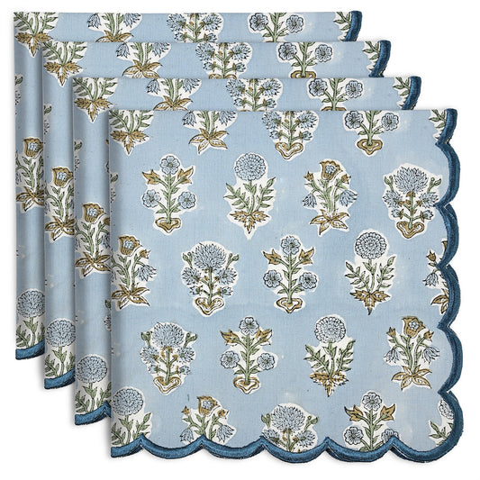 Harbor Blue Embroidery Napkins Ridhi Block Print