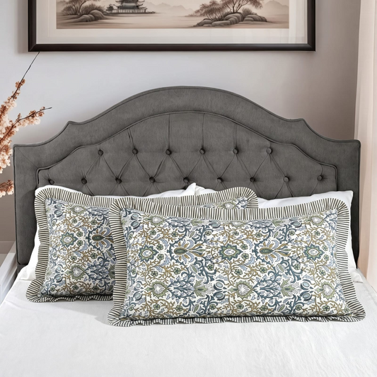 Indigo Floral Bed Pillow Cover Ridhi Block Print