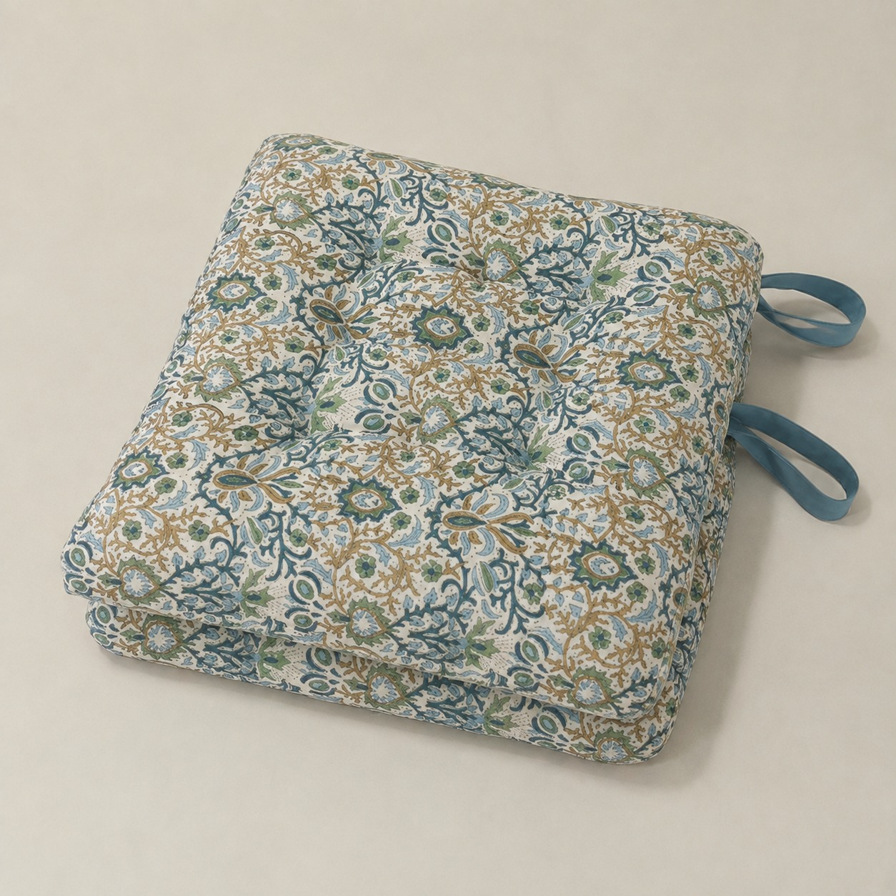 Indigo Floral Chair Cushions Ridhi Block Print