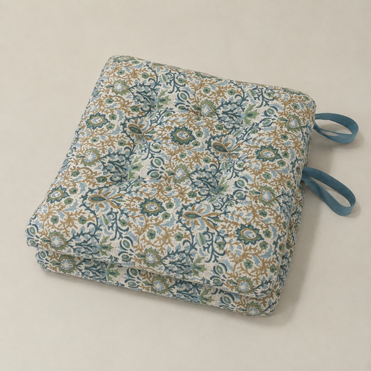 Indigo Floral Chair Cushions Ridhi Block Print