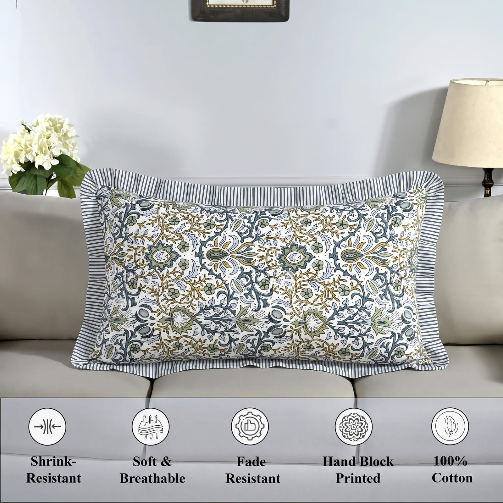 Indigo Floral Bed Pillow Cover Ridhi Block Print
