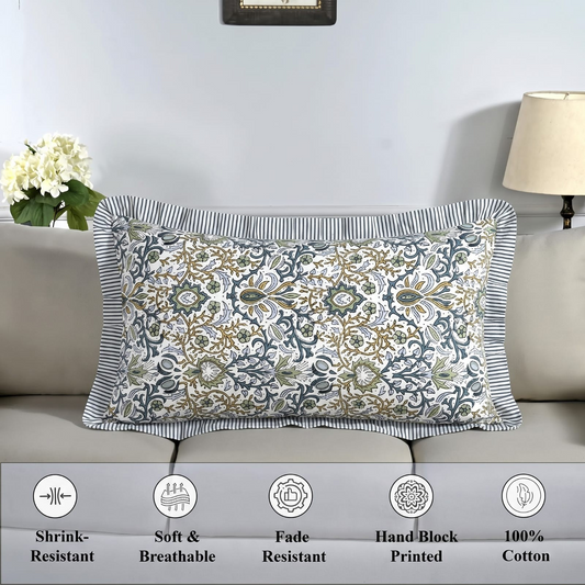 Indigo Floral Bed Pillow Cover Ridhi Block Print