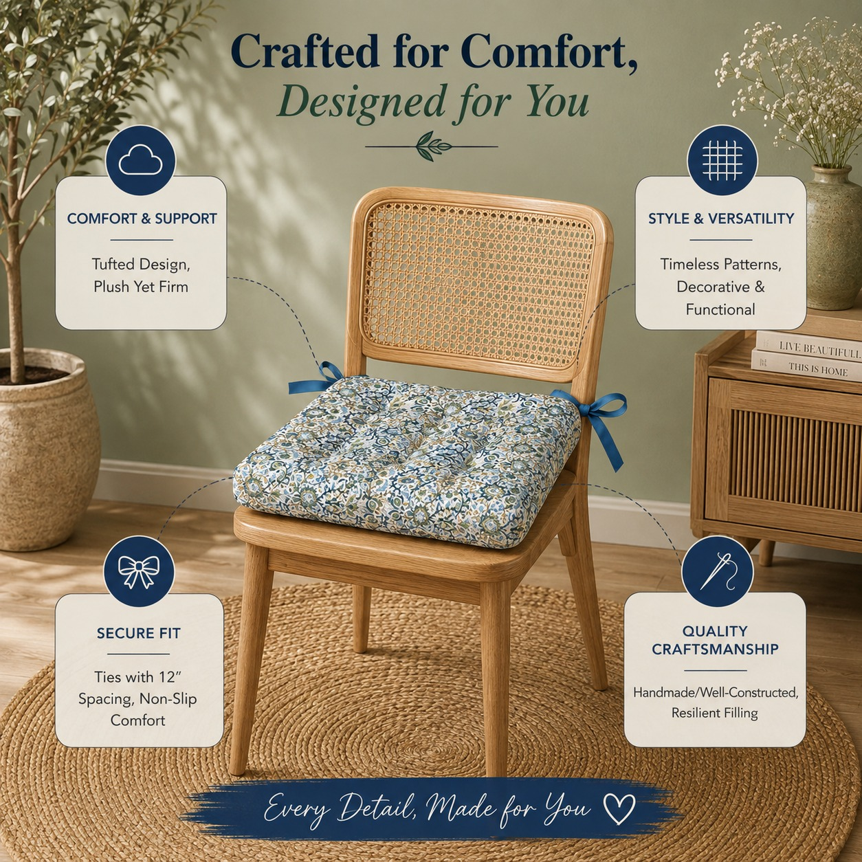 Indigo Floral Chair Cushions Ridhi Block Print