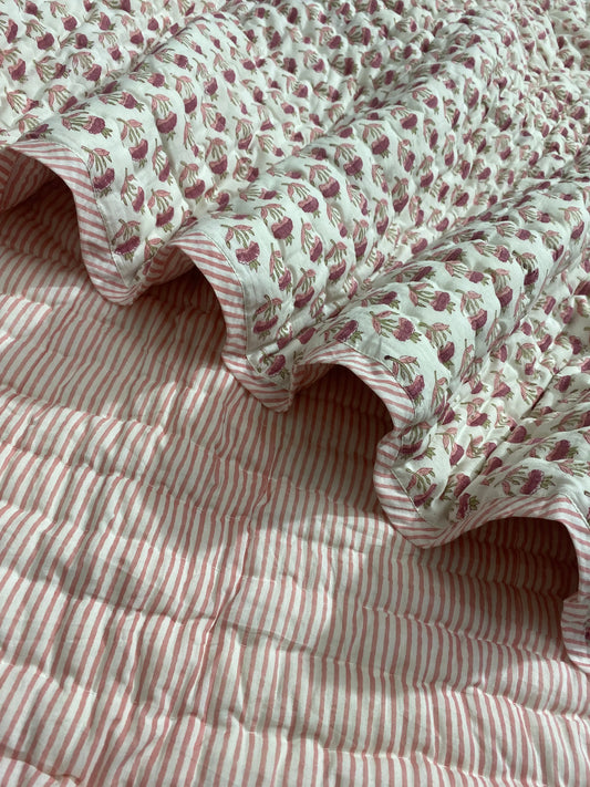 Pink Rosewood Quilt Ridhi Block Print