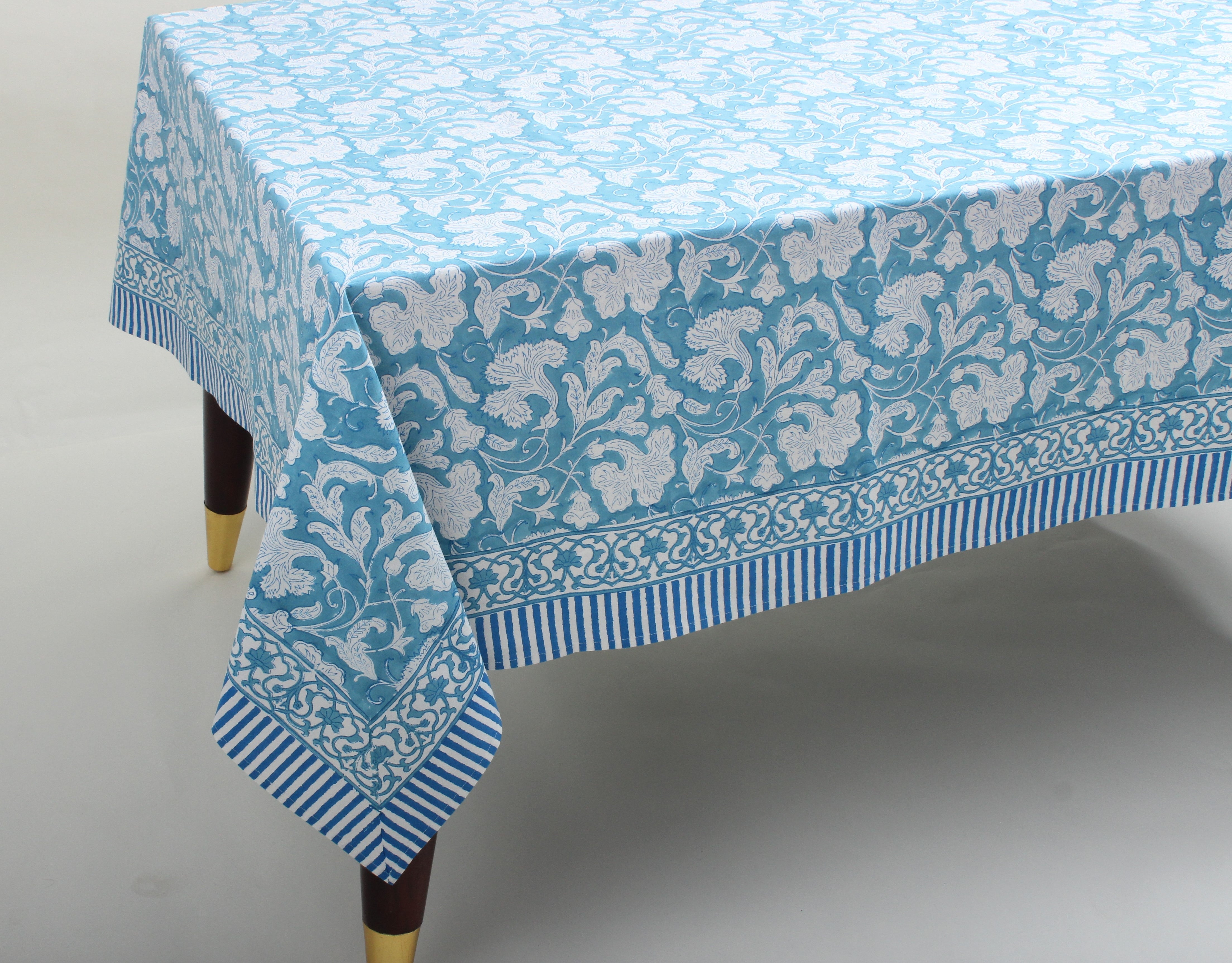 Turkish and Magic Blue Rectangle Tablecloth Ridhi Block Print