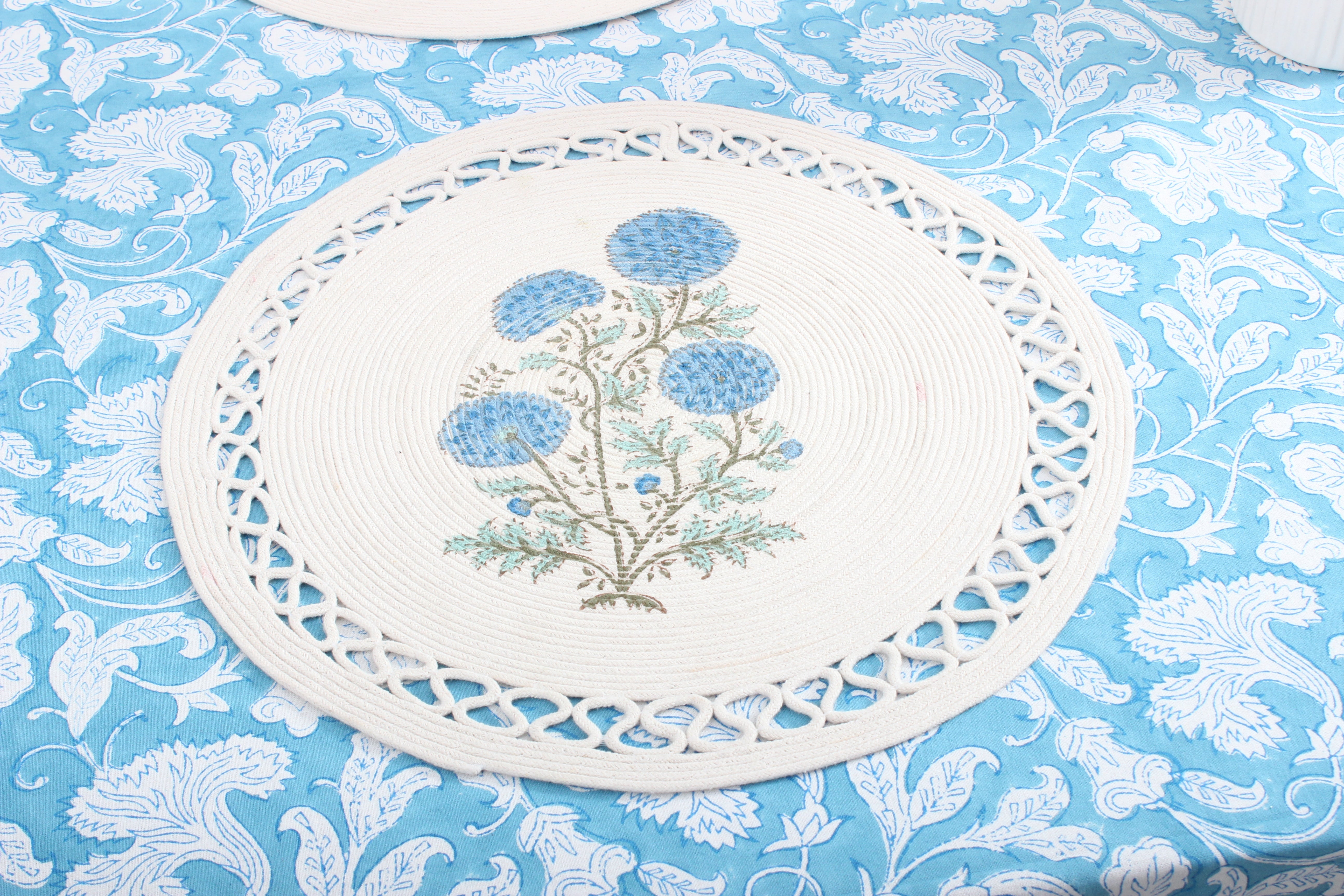 Turkish and Magic Blue Rectangle Tablecloth Ridhi Block Print