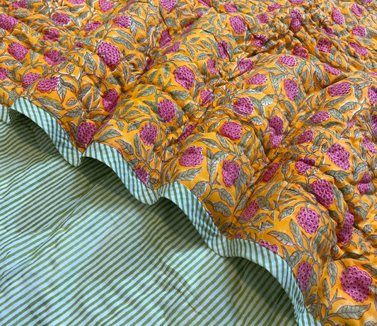 Tangerine Orange Quilt Ridhi Block Print