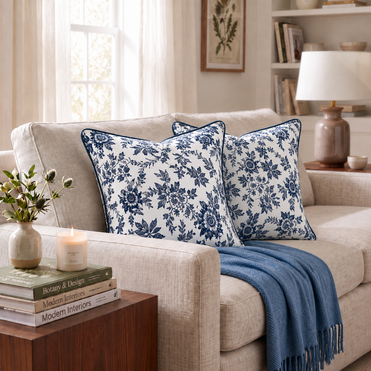 Incremental Blue Piping Pillow Cover Ridhi Block Print