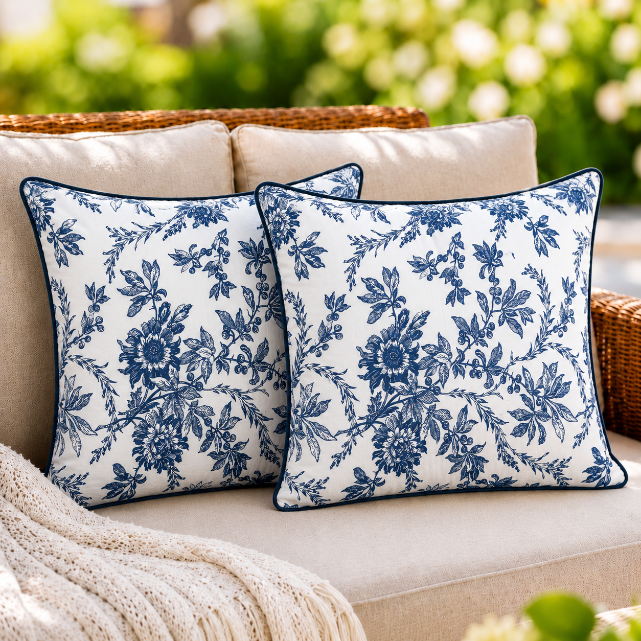 Incremental Blue Piping Pillow Cover Ridhi Block Print
