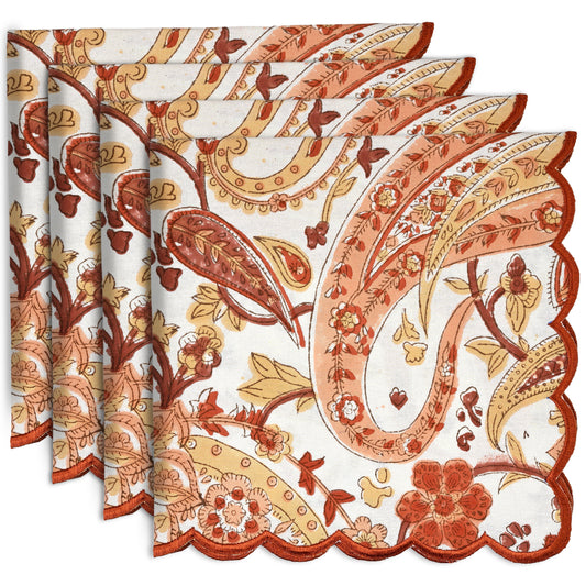 Kashmiri Saffron Paisley Embroidery Napkins Ridhi Block Print