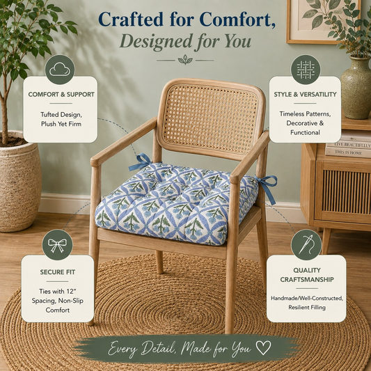 Light Steel Blue Chair Cushions Ridhi Block Print