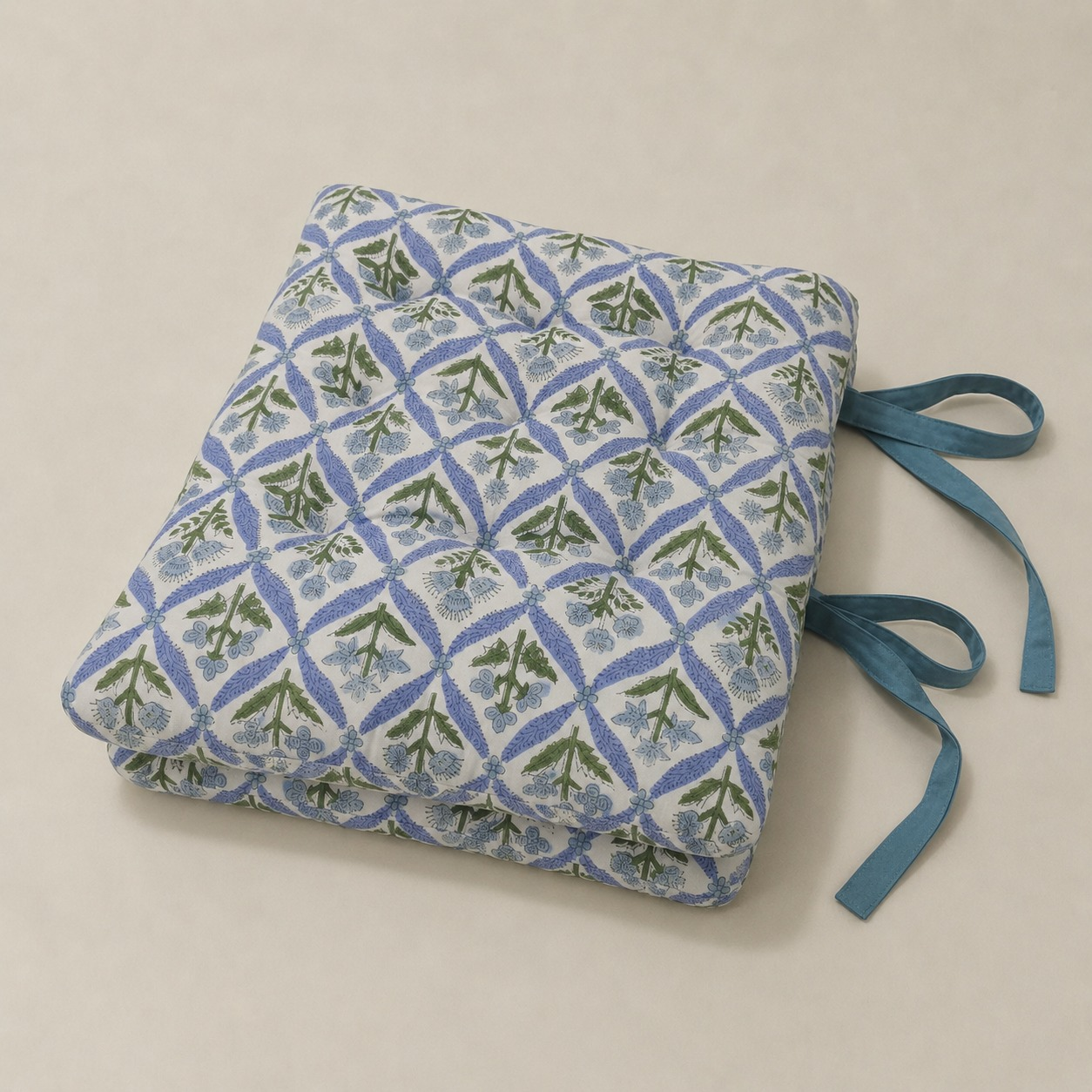Light Steel Blue Chair Cushions Ridhi Block Print