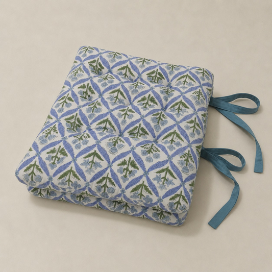 Light Steel Blue Chair Cushions Ridhi Block Print