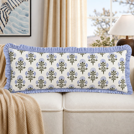 Mughal Buta Blue Ruffle Sham Pillow Cover RIDHI
