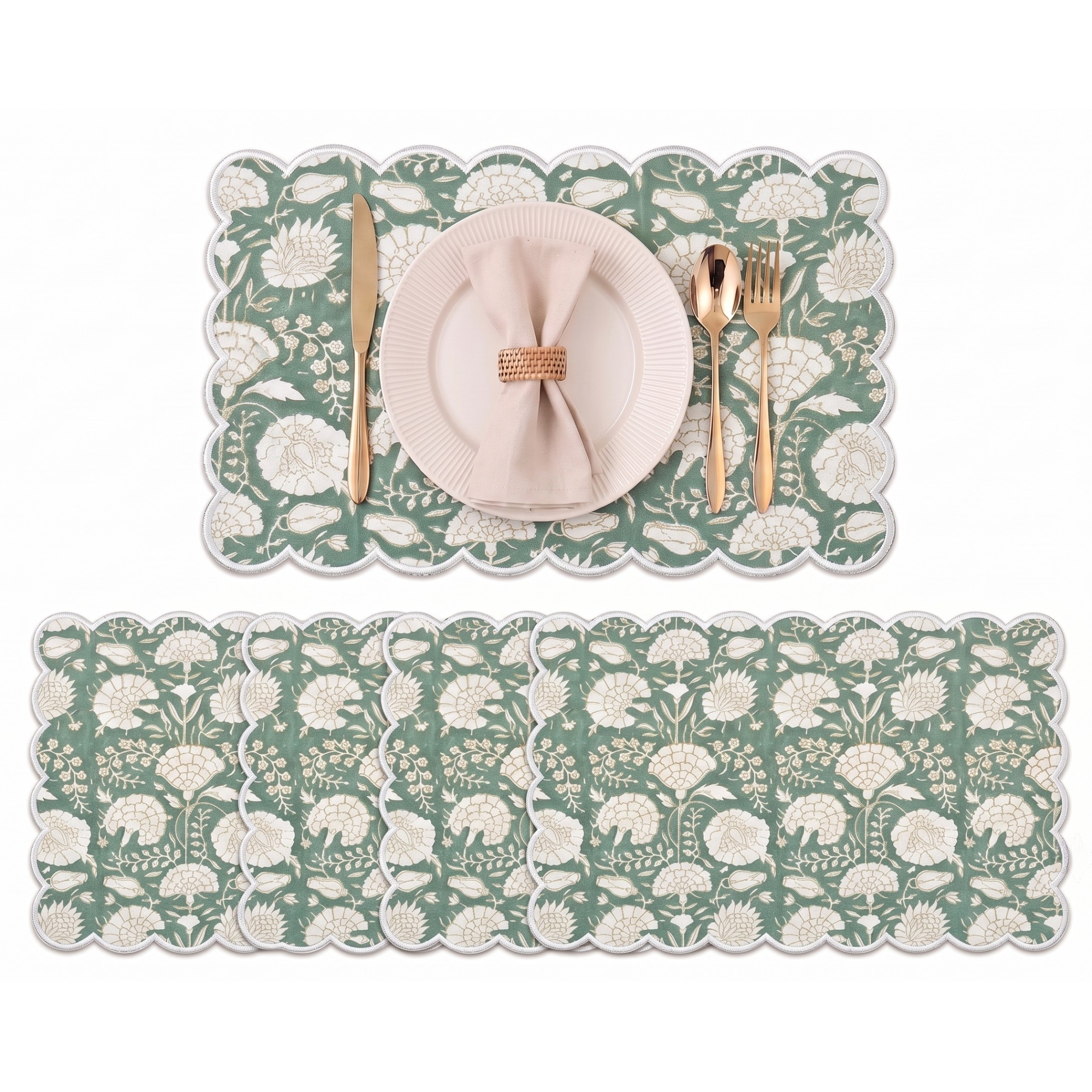 Turquoise Moss Green Round Placemat Ridhi Block Print