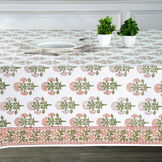 Tablecloth with floral pattern on a dining table