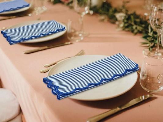 Navy Blue Stripe Embroidery Napkins Ridhi Block Print