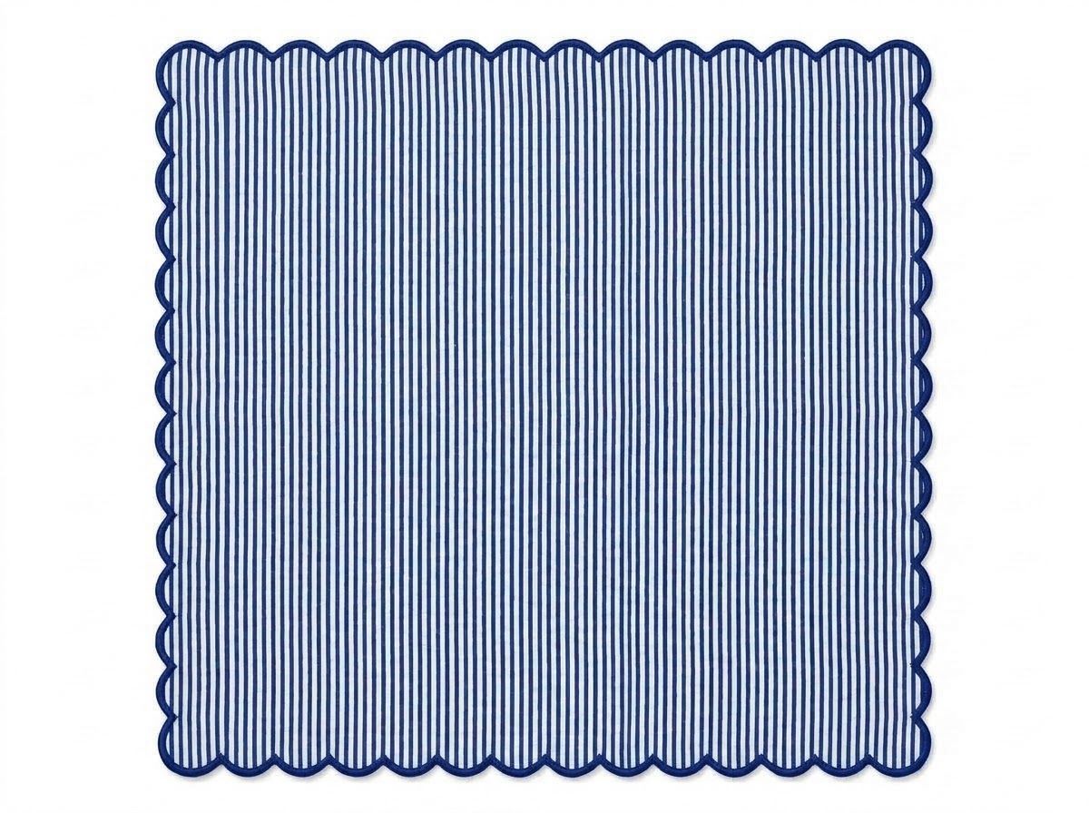Navy Blue Stripe Embroidery Napkins Ridhi Block Print