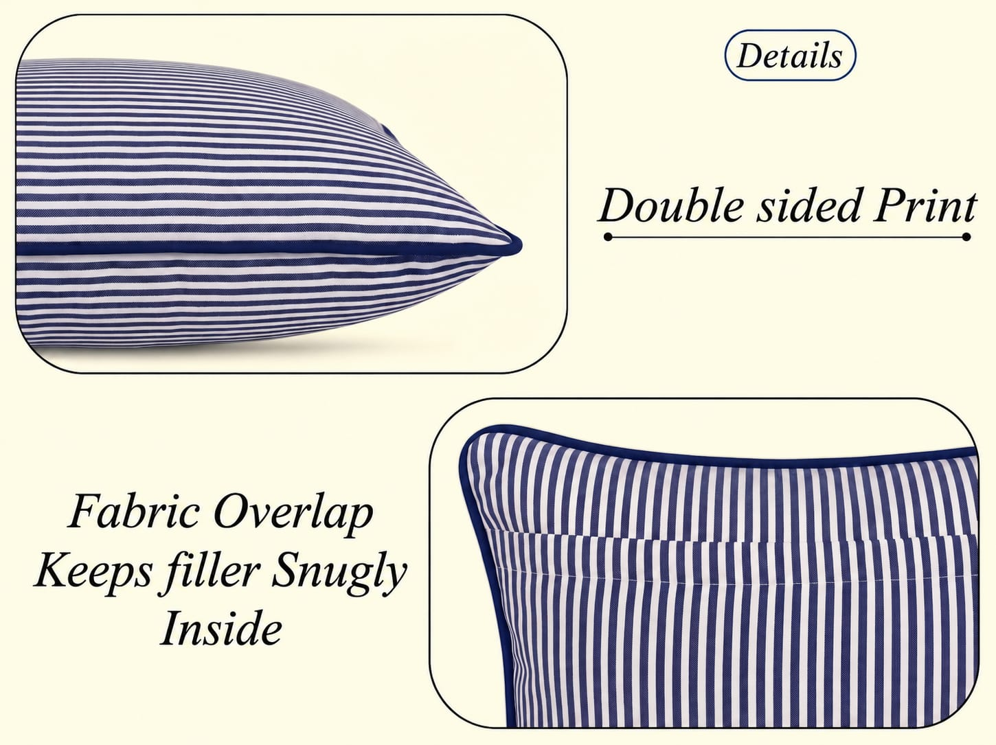 Navy Blue Striped Cotton Piping Pillow Cover RIDHI
