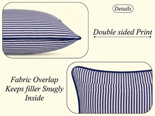 Navy Blue Striped Cotton Piping Pillow Cover RIDHI