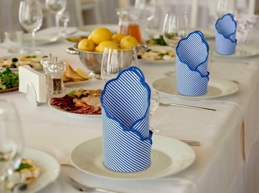 Navy Blue Stripe Embroidery Napkins Ridhi Block Print