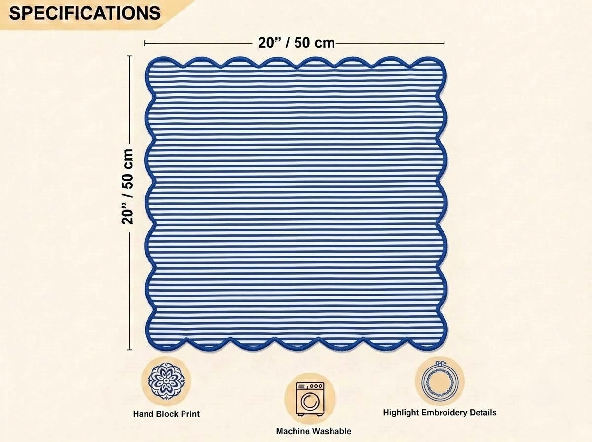 Navy Blue Stripe Embroidery Napkins Ridhi Block Print