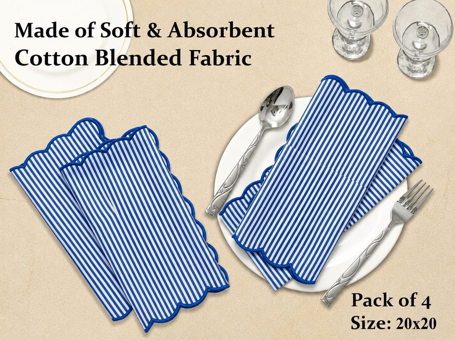Navy Blue Stripe Embroidery Napkins Ridhi Block Print
