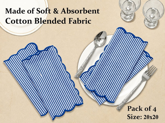 Navy Blue Stripe Embroidery Napkins Ridhi Block Print