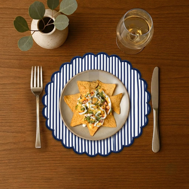Navy Blue Stripe Round Placemat Ridhi Block Print
