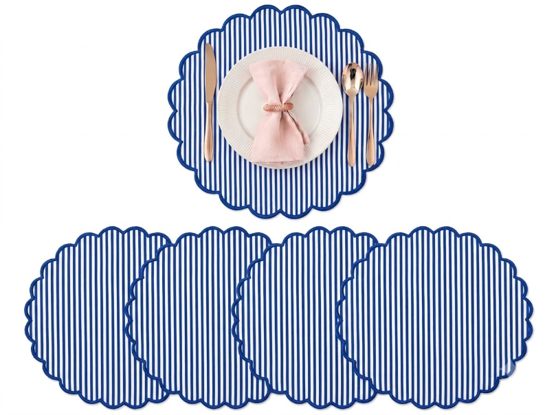 Navy Blue Stripe Round Placemat Ridhi Block Print