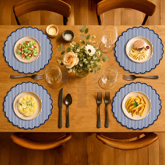 Navy Blue Stripe Round Placemat Ridhi Block Print