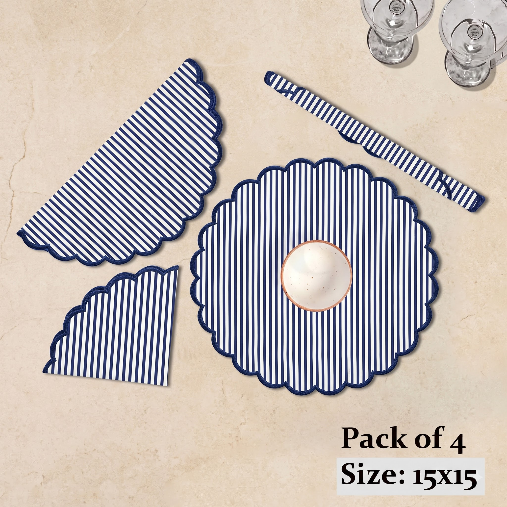 Navy Blue Stripe Round Placemat Ridhi Block Print