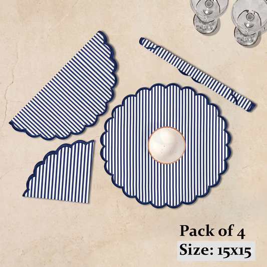 Navy Blue Stripe Round Placemat Ridhi Block Print