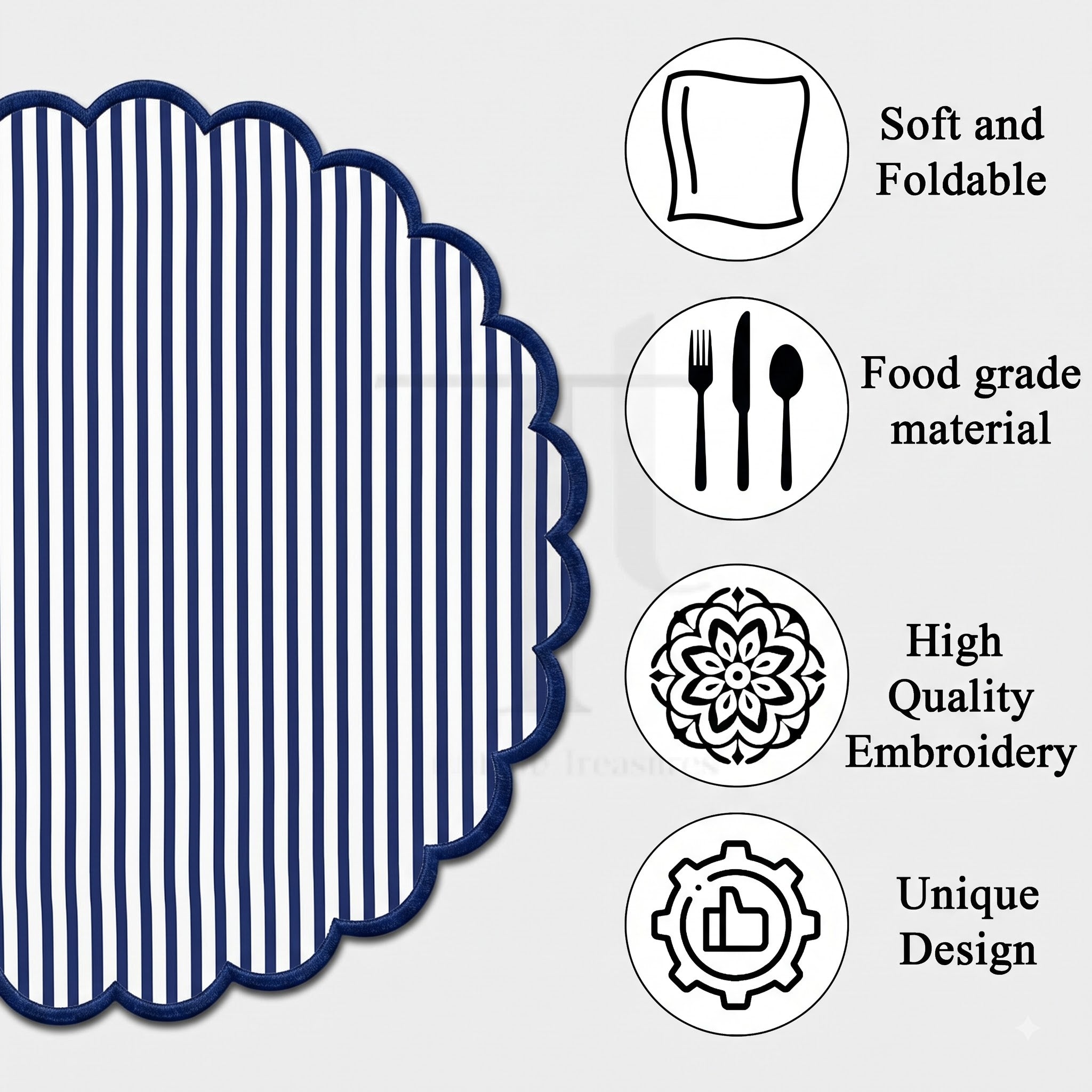 Navy Blue Stripe Round Placemat Ridhi Block Print