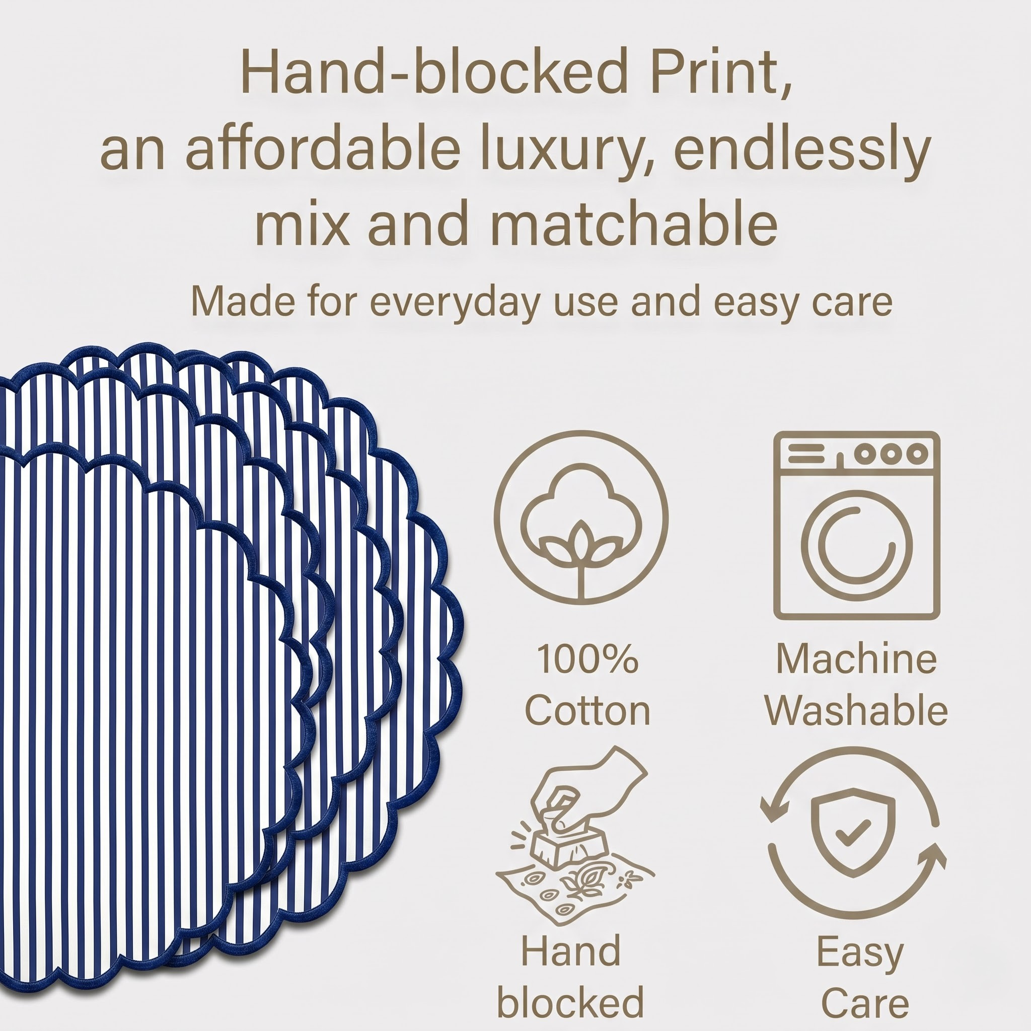 Navy Blue Stripe Round Placemat Ridhi Block Print