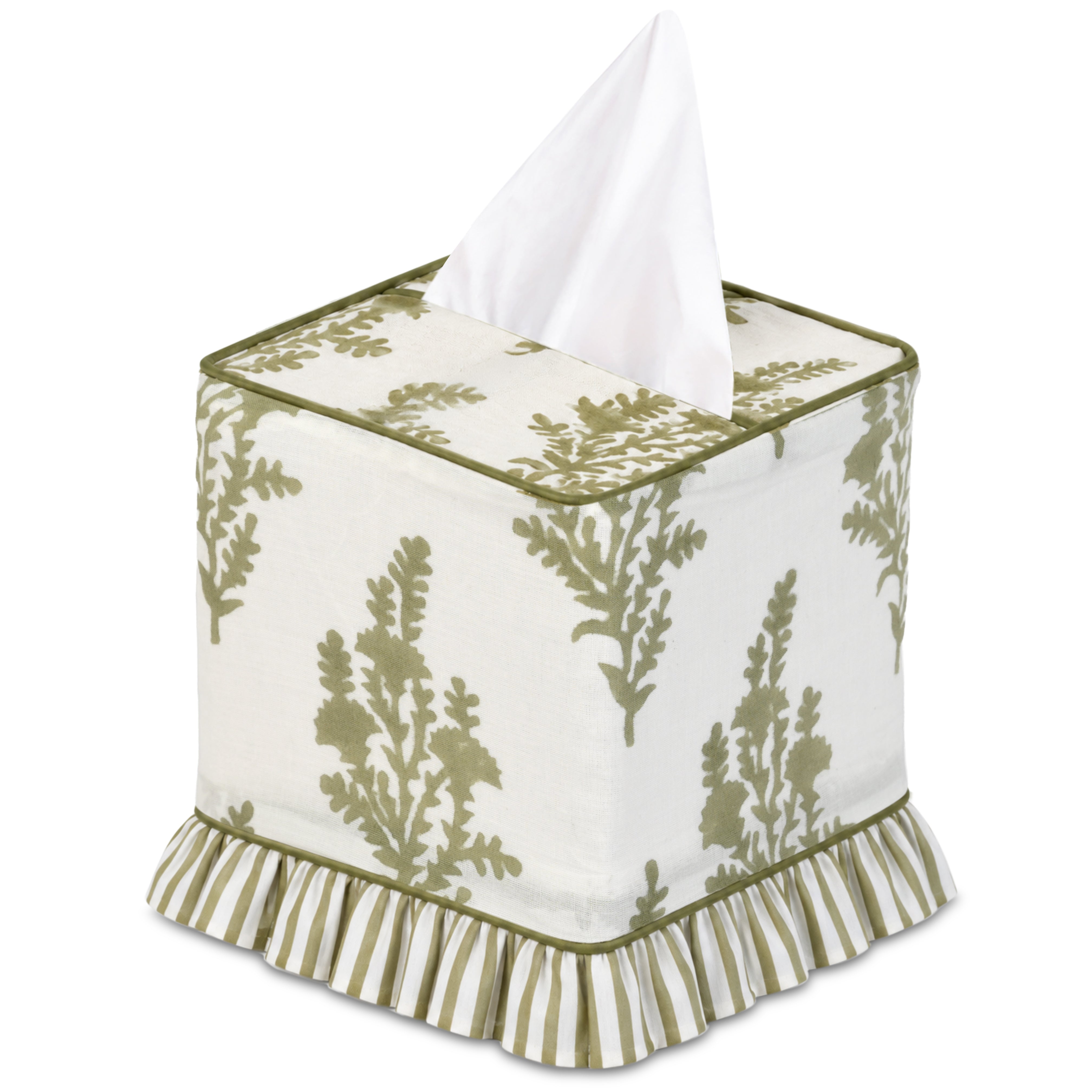 Block Print Ruffle Tissue Box Cover - Natural Spring RIDHI