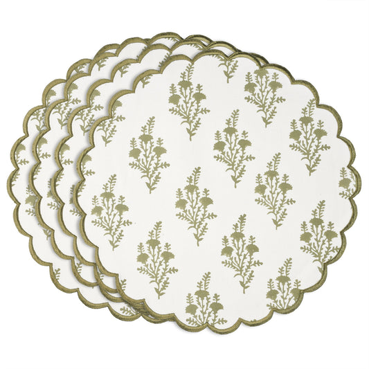 Natural Spring Round Placemats Ridhi Block Print