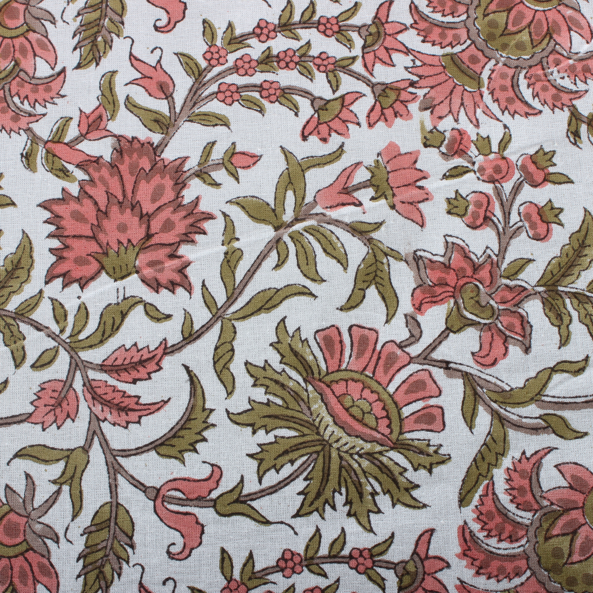 Floral pattern with pink and green flowers on a light background