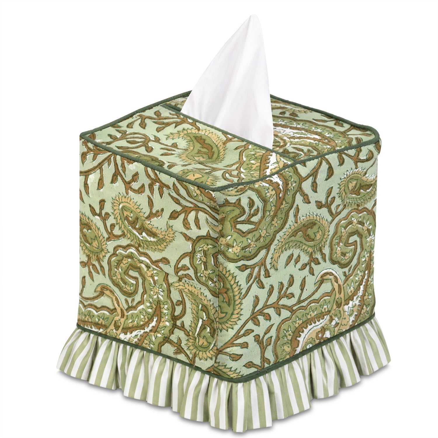 Block Print Ruffle Tissue Box Cover - Nostalgic Natural RIDHI