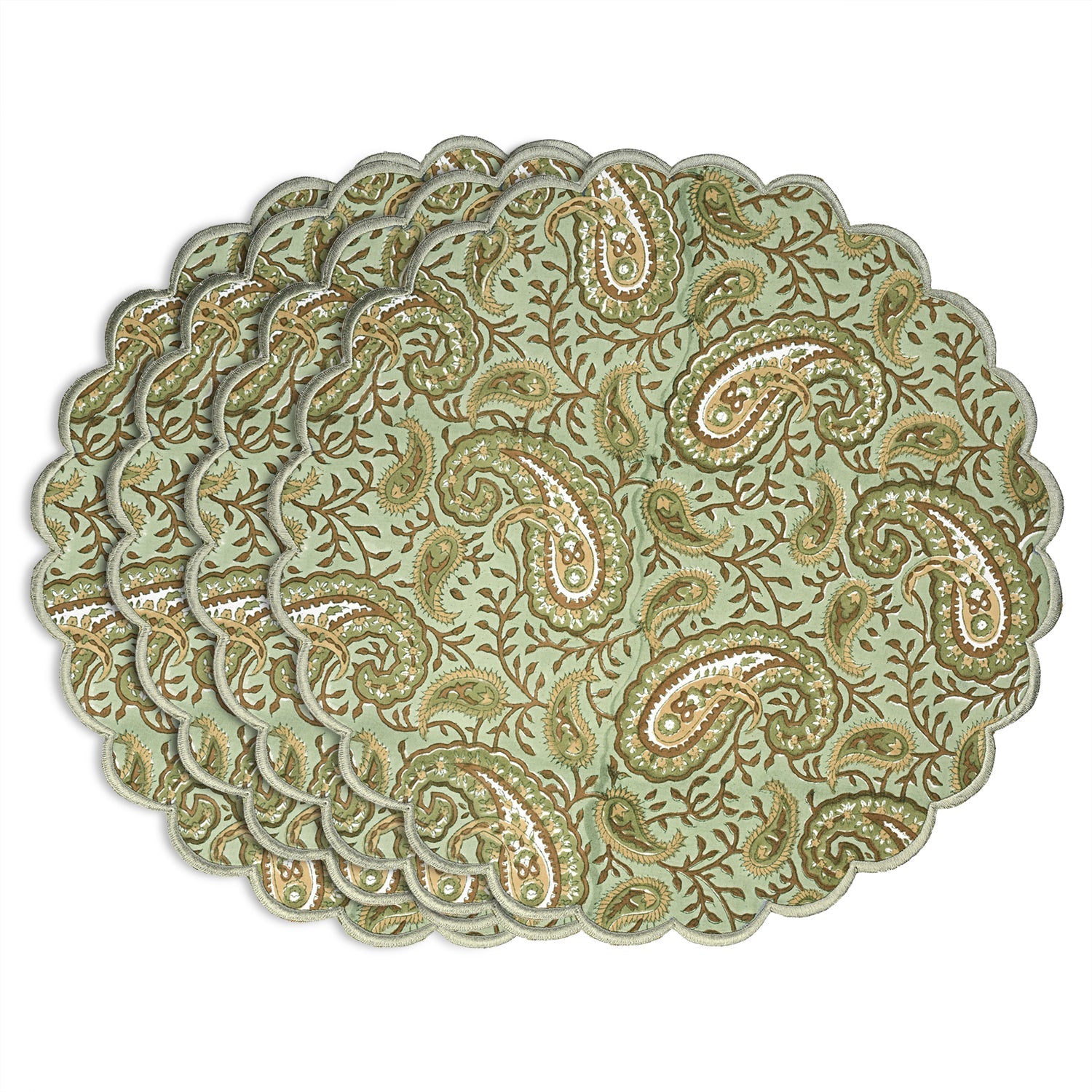 Nostalgic Natural Round Placemats Ridhi Block Print