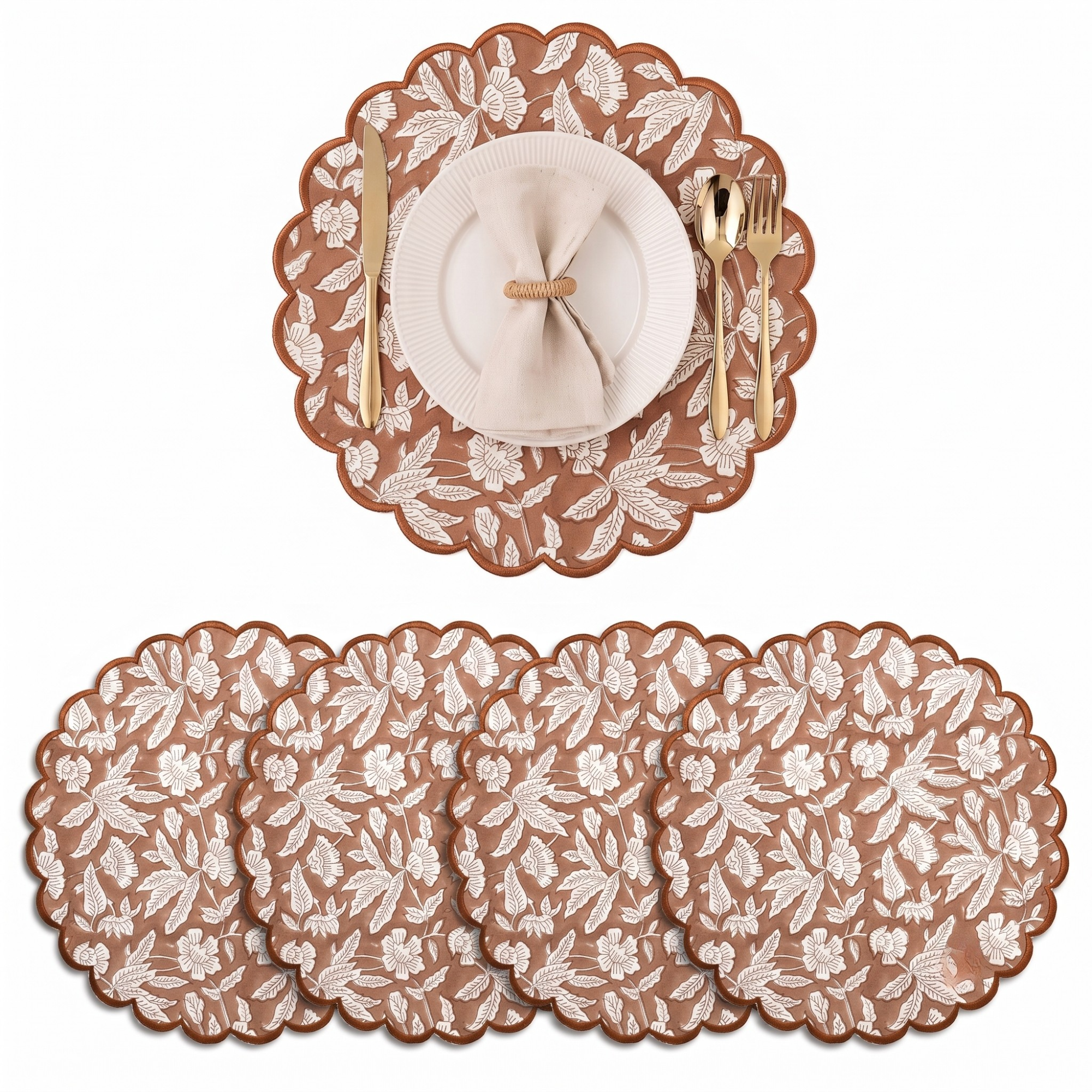 Oak Brown  Cotton Round Placemat RIDHI
