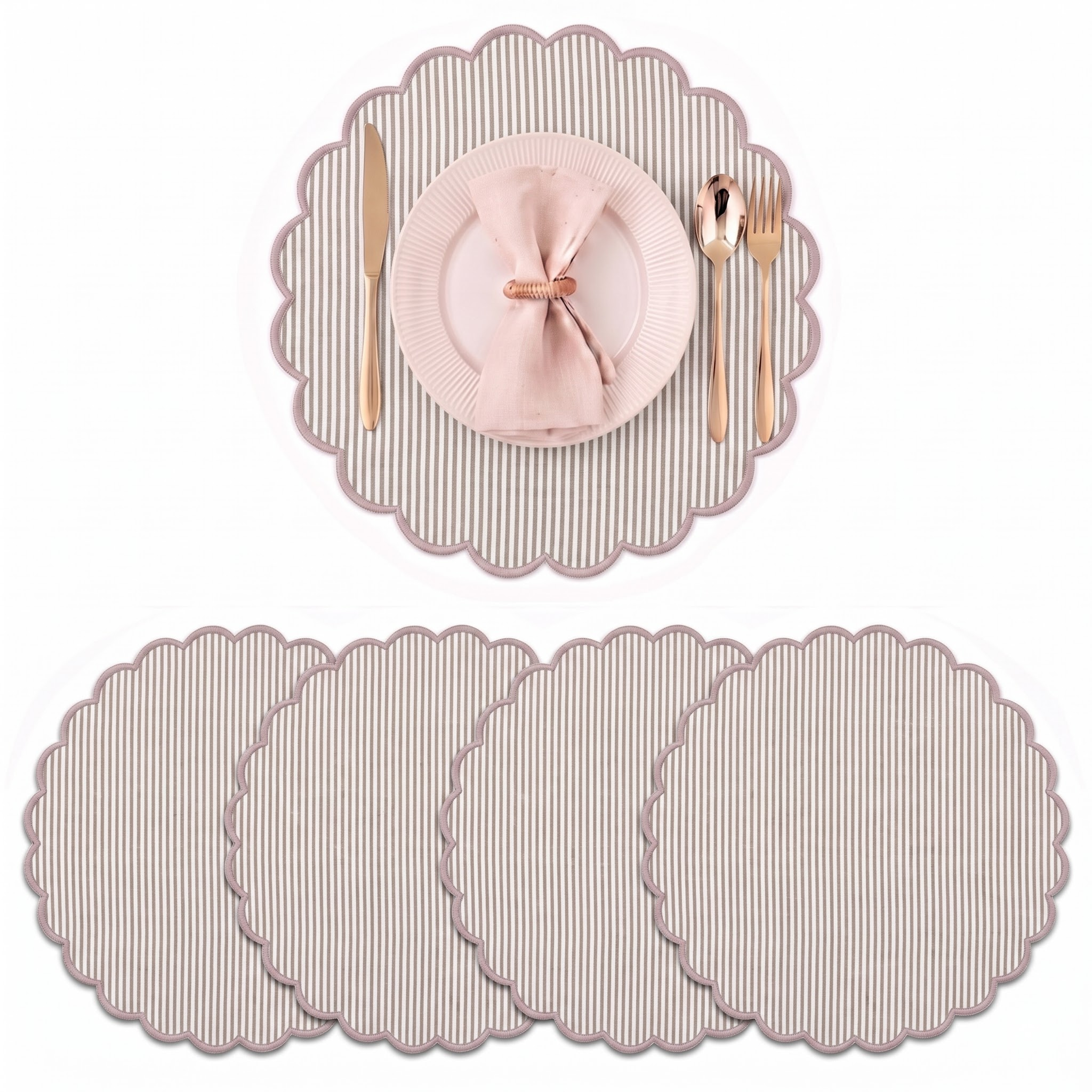 Oatmeal Brown Stripe Round Placemat Ridhi Block Print