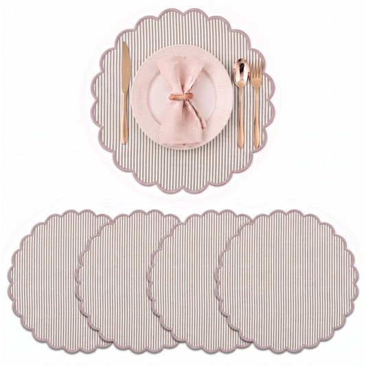 Oatmeal Brown Stripe Round Placemat Ridhi Block Print