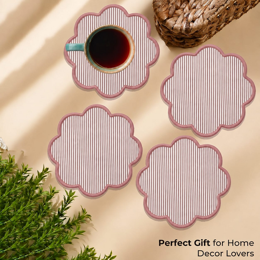 Hand Block Print Cotton Drink Coaster - Oatmeal Brown Stripe RIDHI