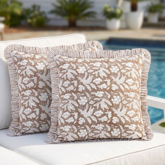 Oak Brown Ruffle Pillow Cover RIDHI