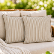 Oatmeal Brown Striped Cotton Piping Pillow Cover