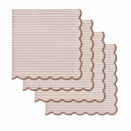 Oatmeal Brown Stripe Embroidery Napkins Ridhi Block Print