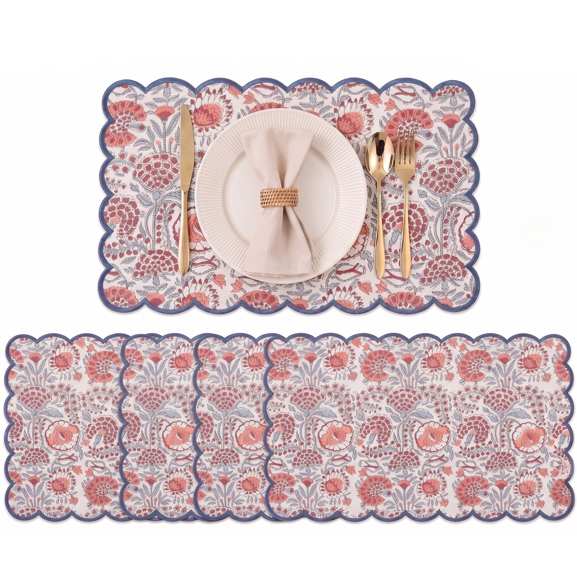 Pigeon Blue And Flamingo Pink Round Placemat Ridhi Block Print