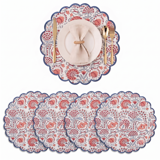 Pigeon Blue And Flamingo Pink Round Placemat Ridhi Block Print