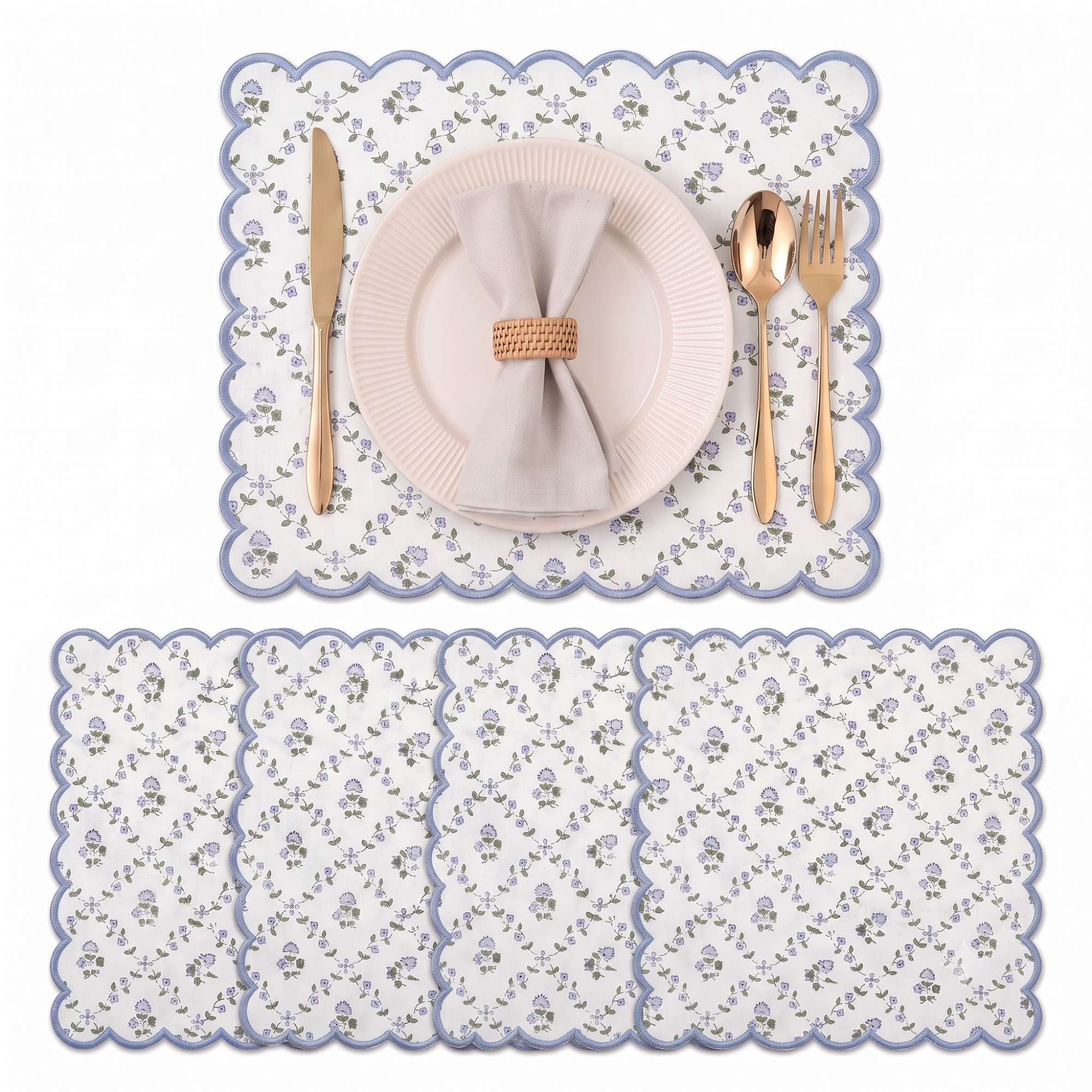 Powder Blue Round Placemat Ridhi Block Print